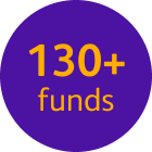 A graphic highlighting 130+ funds.