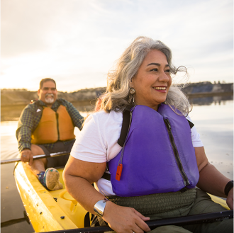 Woman and man, depicting Protective Investors Benefit Advisory Variable Annuity NY owners, enjoy a canoe ride.