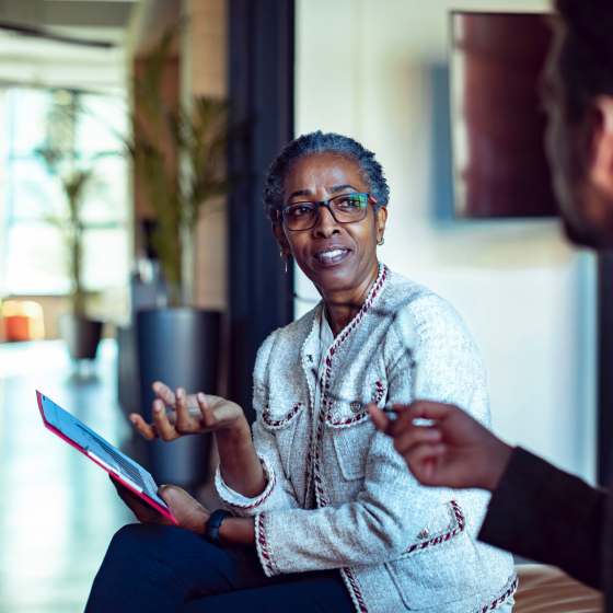 A woman who represents a potential client for an indexed annuity.