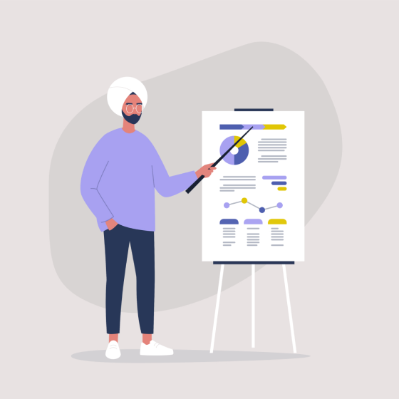 Illustration of a person pointing out Protective Indexed Annuity II’s current and future fixed annuity rates.